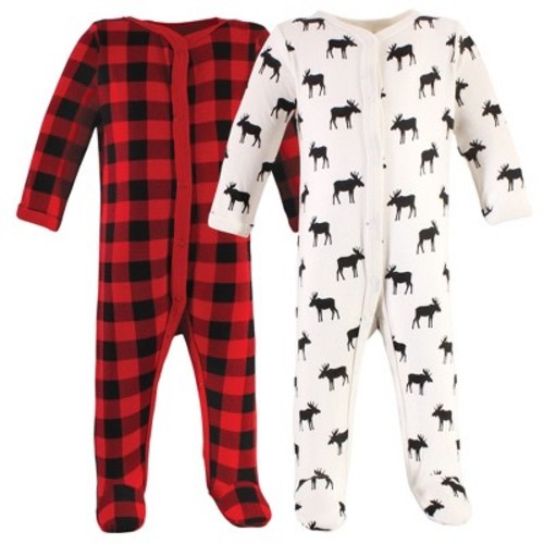 Hudson Baby Infant Boy Cotton Snap Sleep and Play 2pk, Plaid Moose
