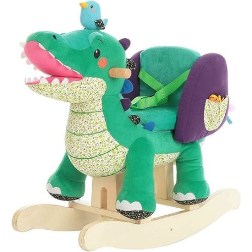 labebe Child Rocking Horse Toy, Stuffed Animal Rocking Horse, Green Crocodile Plush Rocker Toy for Kid 6 Month -3 Years, Wooden Rocking Horse Chair/Rocker/Animal Ride on