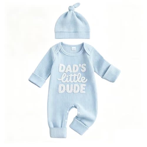Newborn Baby Boy Fall Outfit Romper Jumpsuit Bodysuit Infant Clothes | Letter Long Sleeve Crew Neck Winter Cute Waffle Bodysuit