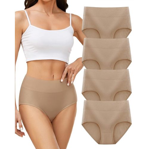 voenxe Cotton Underwear for Women,High Waisted Ladies Panties,Breathable Soft Full Coverage Briefs,Comfy Underpants,4 Pack