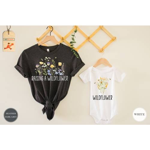Raising A Wildflower and Wildflower Shirts, Mama Mini Matching Set, Mommy & Me Outfits, Mama Mini Shirt, Baby Shower Gift, New Mom Gift Idea