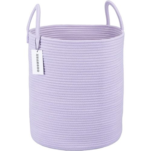 Rope Laundry Basket Hamper for Clothes Woven Storage Basket for Living Room Bedroom Boho Tall Rope Baskets for Blanket Toys Pillow Towels Baby Nursery Hamper Bin Large purple or lavender