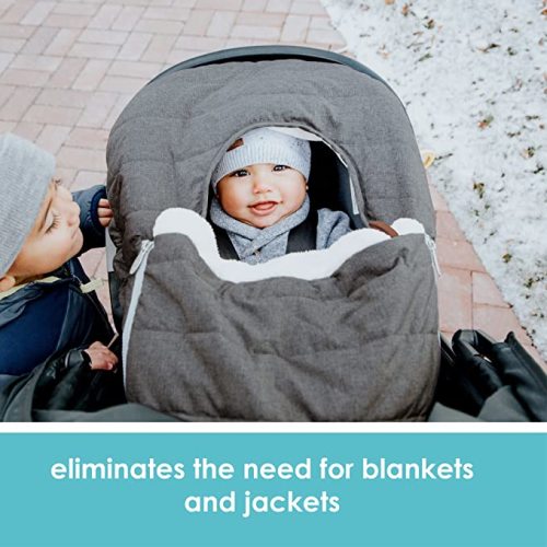 JJ Cole Winter Baby Car Seat Cover - Winter Car Seat Cover for Baby Seat or Stroller - Infant Car Seat Covers with Warm Sherpa Lining - Heather Gray