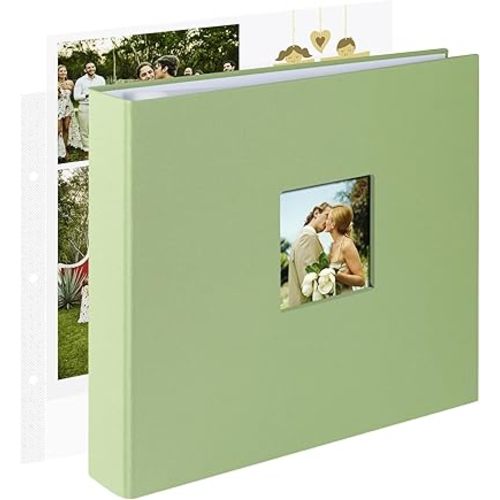 12x12 Inch Large 3 Ring DIY Scrapbook Photo Album with 40 Plastic Sleeves 80 White Pages Linen Cover Blank Scrapbooks, 12 x 12 Scrap Book Albums for Baby Travel Wedding kids(Sage Green)
