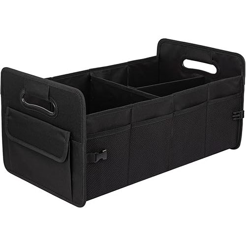 JiatuA Car Trunk Organizer, Car Organizers and Storage Collapsible Multi Compartment Container Box, Adjustable Car Accessories for SUV Sedan Truck, Standard Size, Black