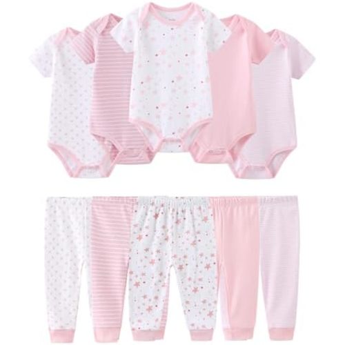 Baby Girl Bodysuit and Pant Set Cotton Ribbed Mix Summer Infant Girls Clothes Outfits 0-12 Month
