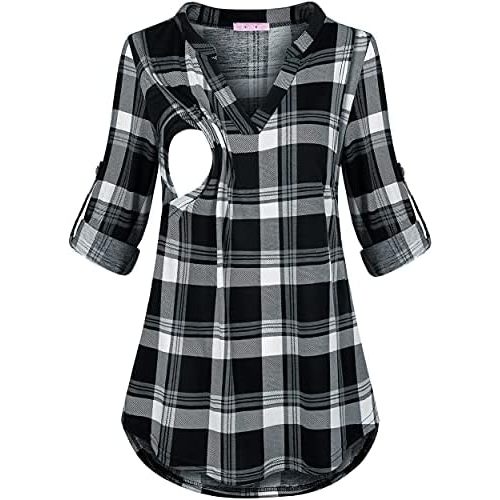 Joymom Maternity Rolled Long Sleeve Nursing Tops Tunic Blouses Breastfeeding