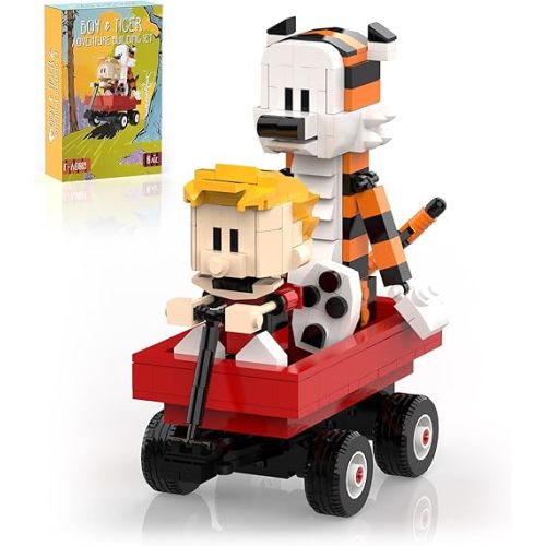 Boy and Tiger Adventure Blocks Set, with Rotatable Device Compatible with Legos, Vintage Comic Friends Characters Car Model Stocking Stuffer Present for Boys Girls Adults, 358PCS