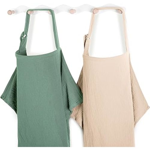Yoofoss 2 Pack Muslin Nursing Cover for Breastfeeding, 100% Cotton Breastfeeding Cover with Arch Neckline, Soft Breathable Privacy Nursing Covers for Women, Multi-use Breastfeeding Essentials