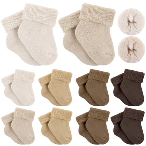 Twistover 10 Pairs Preemie Baby Terry Cotton Turn Cuff Socks for Newborn Girls Boys - Nicu