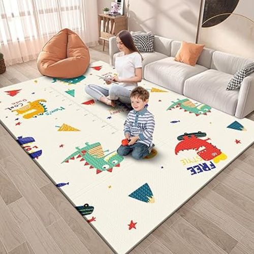 Baby Playpen Mat, 74" × 50“ Baby Play Mat for Floor, Baby Playmat for Playpen, Thick Ultra Soft Playpen Mat for Playing or Crawling, Provides Cushioning, Double-Sided Pattern (0.4" Thick)