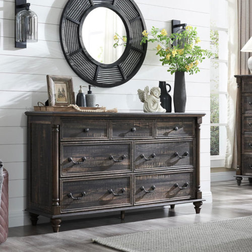 OKD Ojaswi Farmhouse 7 - Drawer Dresser, Wood Rustic Dresser Chest of Drawers with 2 Size Drawers for Bedroom, Living Room & Reviews | Wayfair