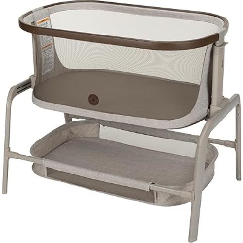 Maxi-COSI Iora Baby Bassinets Bedside Sleeper, Portable Bassinet, Infant Bedside Sleeper Crib, Height Adjustable, Breathable Mesh, Large Storage Basket, Truffle