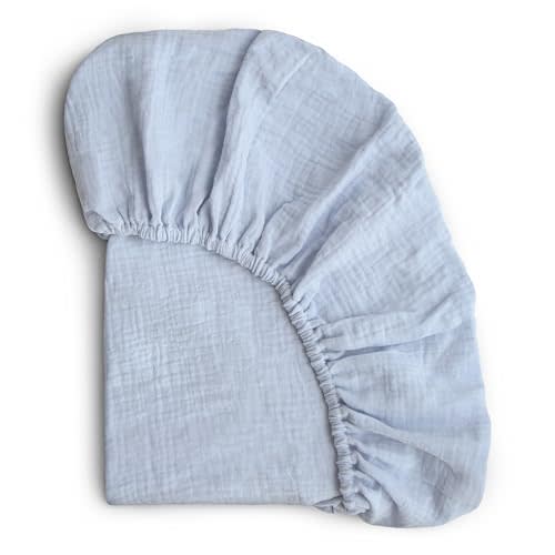 mushie Extra Soft Muslin Fitted Crib Sheet | 192 Thread Count | 28"x 52" (Baby Blue)