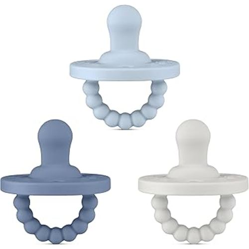 Ryan & Rose Cutie PAT All-in-One Pacifier and Teether Massaging Teething Ring and Hideaway Binky for Growing Babies (Prep (3 Pack), Flat)