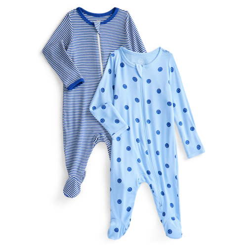 Wonder So Soft Modal by Wonder Nation Baby Unisex Two-Way Zipper Footed Sleep N Play Pajamas, 2-Pack, Sizes Preemie-6/9 Months