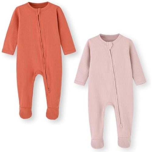 ACESTAR Baby Footies Pajamas, 2-Way Zipper Baby Sleepers with Mitten Cuffs - Long Sleeve Baby Zip Up Onesie for 0-12 Months