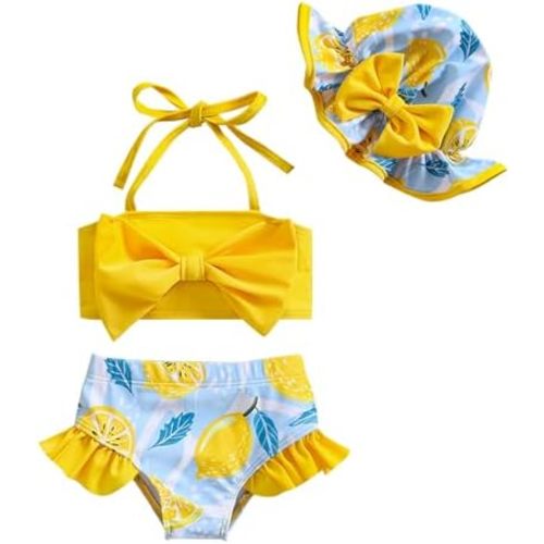 Baby Girl Swimsuit Toddler Girls Bathing Suit Bikini Bottoms Two Piece Swimwear Suit with Hat
