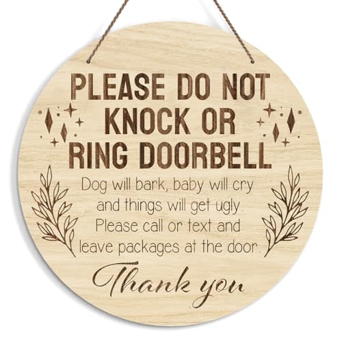 Baby Sleeping Sign for Front Door, Do Not Knock or Ring Doorbell Door Decorations, Rustic Wooden Hanging Sign for Farmhouse Porch Nursery, Wood Door Hanger for Outdoor, Kids Room Wall Decor -39