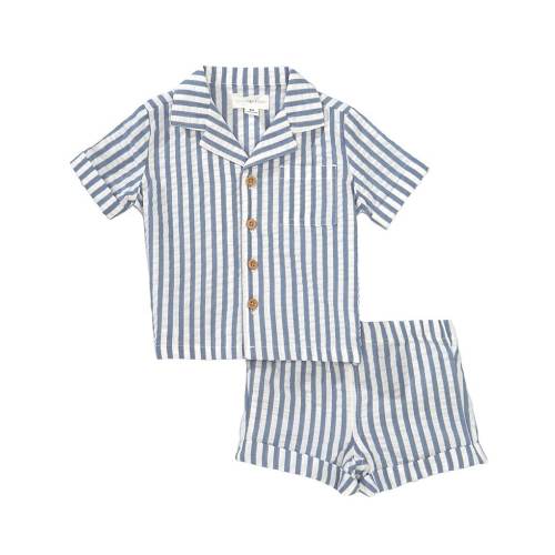 Scene & Heard Baby Boys 3-24 Months Woven Seersucker Stripe Short Sleeve Button Front Shirt & Shorts Set