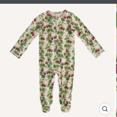 long sleeve two way zipper footie | strawberry vine | bamboo