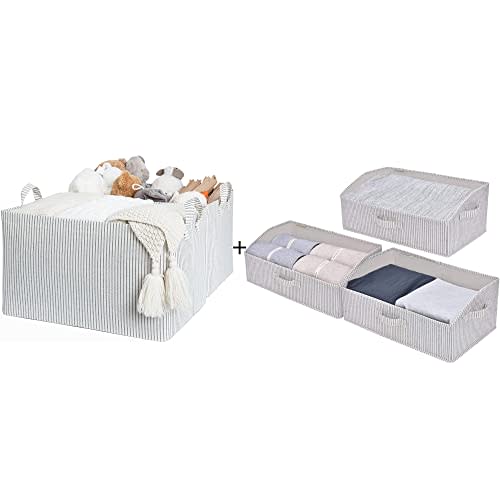 StorageWorks 45L Extra Large Fabric Storage Bins with Fabric Handles, Closet Baskets, Fabric Baskets for Closet Shelves, Foldable Trapezoid Storage Bins, 3 pack