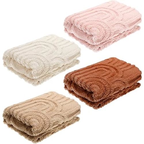 4 Pcs Fleece 30" x 40" 3D Boho Fluffy Baby Blanket for Boys Girls Nursery Little Girl Infant or Newborn Receiving Swaddling Blankets Baby Gift (Rainbow)