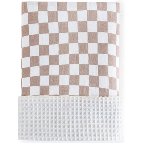 LifeTree Waffle Baby Blankets Neutral, Muslin Checkered Swaddle Blankets for Boys Girls, 2 Layers Crib Stroller Blanket Receiving Blankets with Muslin Front and Waffle Backing Infant Newborn