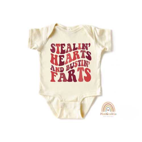 Stealin Hearts And Bustin Farts Onesie®, Baby Announcement Onesie®, New Baby Shower Gift, First Valentine Baby Bodysuit, Newborn Valentine