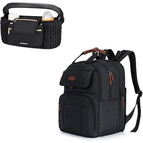 mommore Stroller Organizer Bundle with Expandable Large Diaper Bag Backpack for Traveling, Black