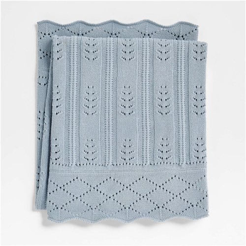 Ferne Pointelle Subdued Blue Organic Cotton Baby Stroller Blanket by Sharland England