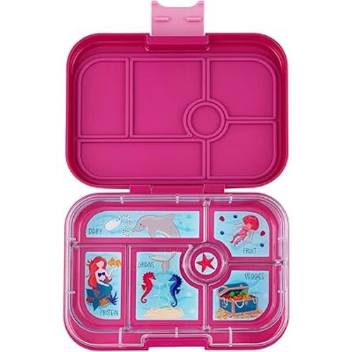 Yumbox Original Leakproof Bento Lunch box for Kids, 5 Compartments + Dip Well, Easy-Open Latch, Just Right Portions, Removable Illustrated Tray (Malibu Purple - Mermaid), Ages 3-7