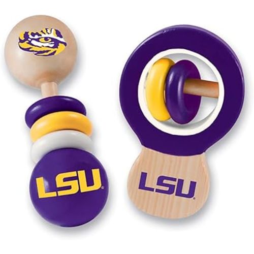 BabyFanatic Wood Rattle 2 Pack - NCAA LSU Tigers - Officially Licensed Baby Toy Set