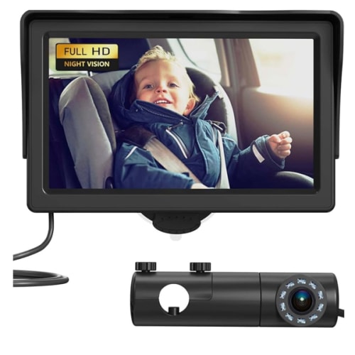 GROWNSY Baby Car Camera, HD Display Baby Car Mirror with Night Vision Feature, 4.3 inch Baby Car Camera with Monitor Wide Clear View, Backseat Camera Rear Facing to Observe Baby’s Every Move