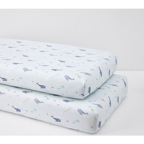 Narwhal Organic Crib Fitted Sheet | Pottery Barn Kids