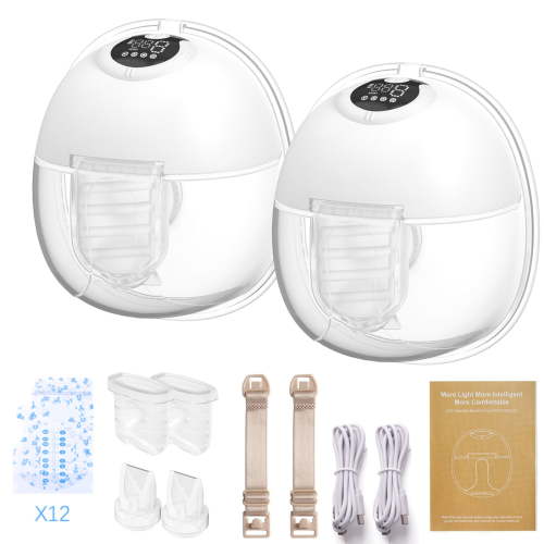 Kisdream Hands-Free Electric Breast Pump with 4 Modes, 9 Levels, LCD Display, 24mm Flange, 2PC & 12 Storage Bags