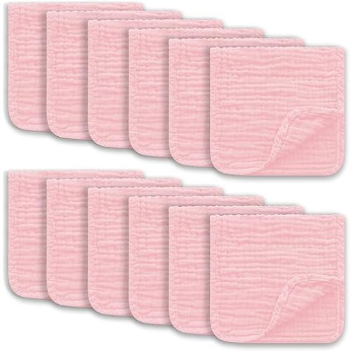 Muslin Burp Cloths Large 100% Cotton Hand Washcloths for Boys & Girls, Baby Essentials Extra Absorbent and Soft Burping Rags for Newborn Registry (Pink, 12-Pack, 20" X10")
