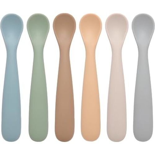 Baby Spoons, 6 Pack First Stage Silicone Feeding Spoons, Soft Tip Feeding Baby Utensils, Baby Led Weaning Supplies Training Spoons, Dishwasher and Boil Safe