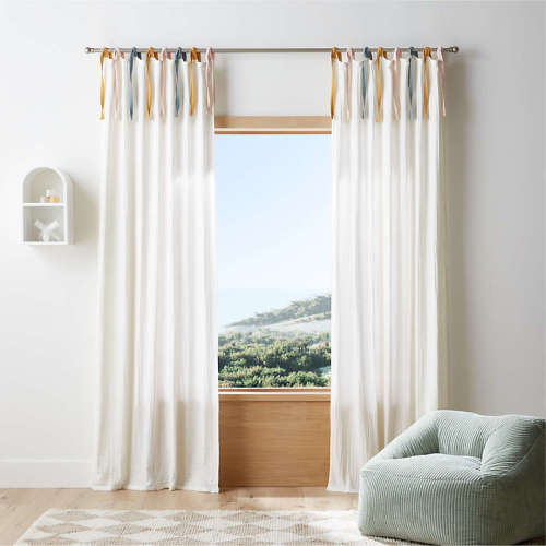 84" White Tie Organic Muslin Curtain Panel
