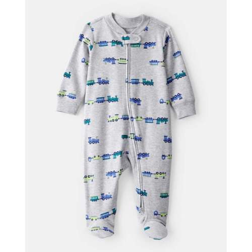 Baby Boy Train Cotton Long-Sleeve Snug Fit Sleep & Play Pajamas - Grey | Carter's