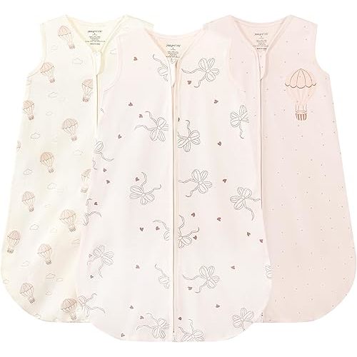 JELLYMONI Baby Sleep Sack 0-6 Months, 100% Cotton 3 Pack 0.5 TOG Baby Wearable Blanket Infant Sleep Sack with 2-Way Zipper Newborn Sleep Sacks