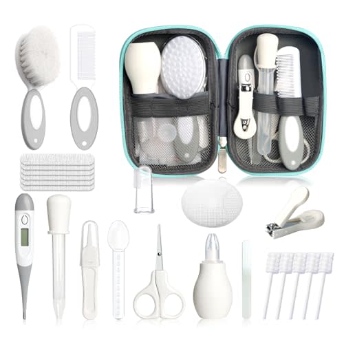 Baby Healthcare and Grooming Kit for Newborn Kids, 24PCS Upgraded Safety Baby Care Kit, Newborn Nursery Health Care Set, Baby Care Product (Grey White)