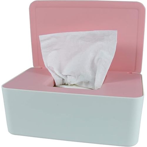 Diaper Wipes Dispenser, Tissue Storage Box Case, Wet Wipe Dispenser Holder with Lid for Home, Office, Cars (Pink)