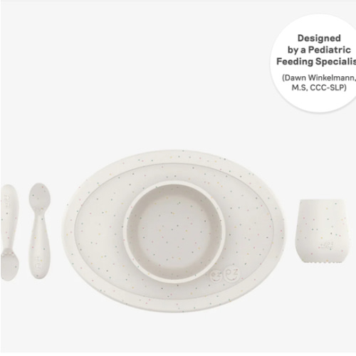 First Foods Set / Silicone Spoon, Cup & Suctioning Bowl for Infants– ezpz