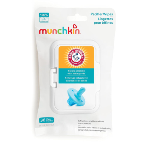 Munchkin Arm & Hammer Pacifier Wipes - Safely Cleans Breast Pump Parts and Feeding Essentials for Baby and Toddler, 1 Pack, 36 Wipes