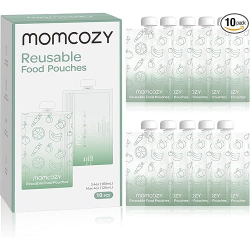 Momcozy Reusable Baby Food Pouches for Toddlers,BPA Free Plastic,Food Safe,Freezer Safe,Refillable for Applesauce Yogurt & Puree Squeeze Pouch,10 packs,3.4-4oz