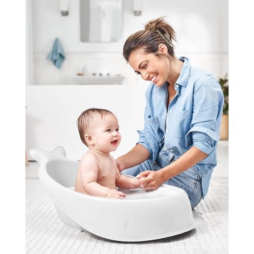 Skip Hop Baby Bath Tub, 3-Stage Smart Sling Tub, Moby, White - White Tub