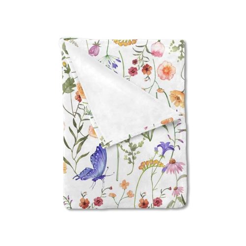 Spring Wildflower Butterflies Baby Blanket for Boy Girl - Watercolor Floral Summer Flannel Soft Swaddle - Vintage Botanical Receiving Blanket for Stroller, Crib, Newborn, Toddler Bed 30x40