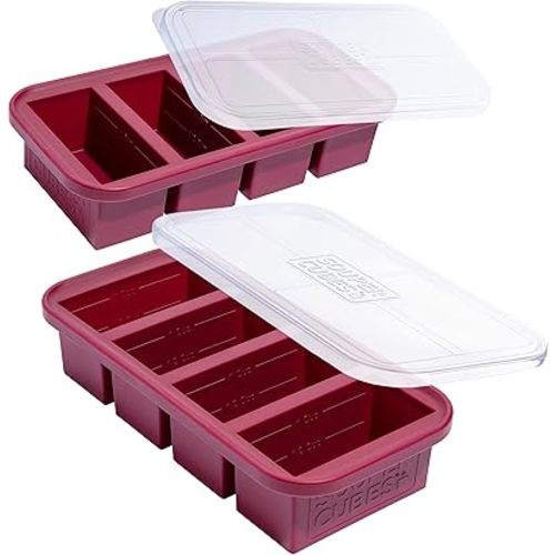 Souper Cubes 1 Cup Silicone Freezer Tray with Lids, Perfect for Storing Broth, Leftovers, Rice, Sauce and More, Silicone Soup Freezer Molds for Meal Prepping - Cranberry - 2-Pack
