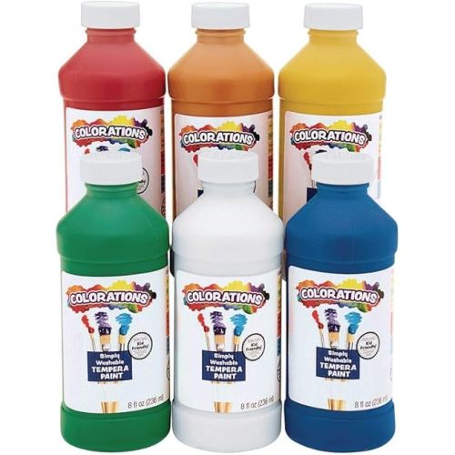 Colorations Washable Tempera Paint, Set of 6 Colors, 8oz Each, Non Toxic Paint, Vibrant Paint, Craft Paint Children, Art Supplies, Homeschool, Home School Use